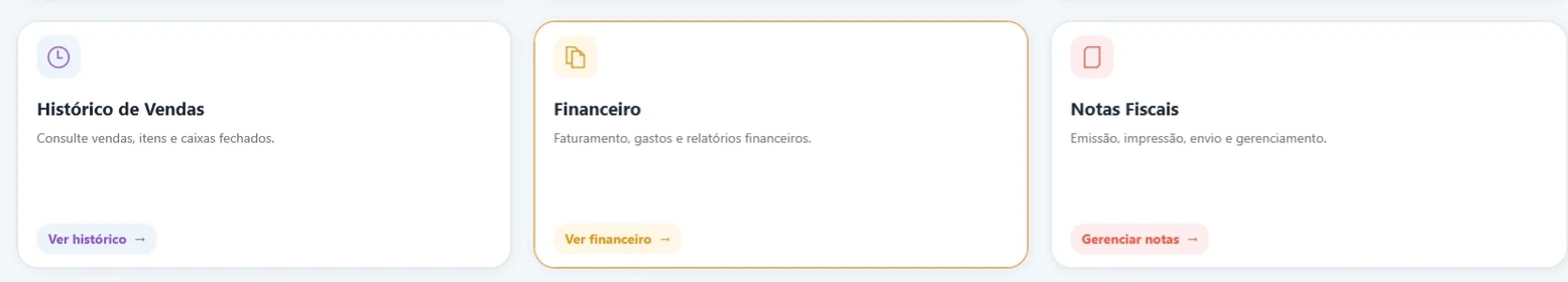Módulos reais de Histórico de Vendas, Financeiro e Notas Fiscais do ESZ PDV
